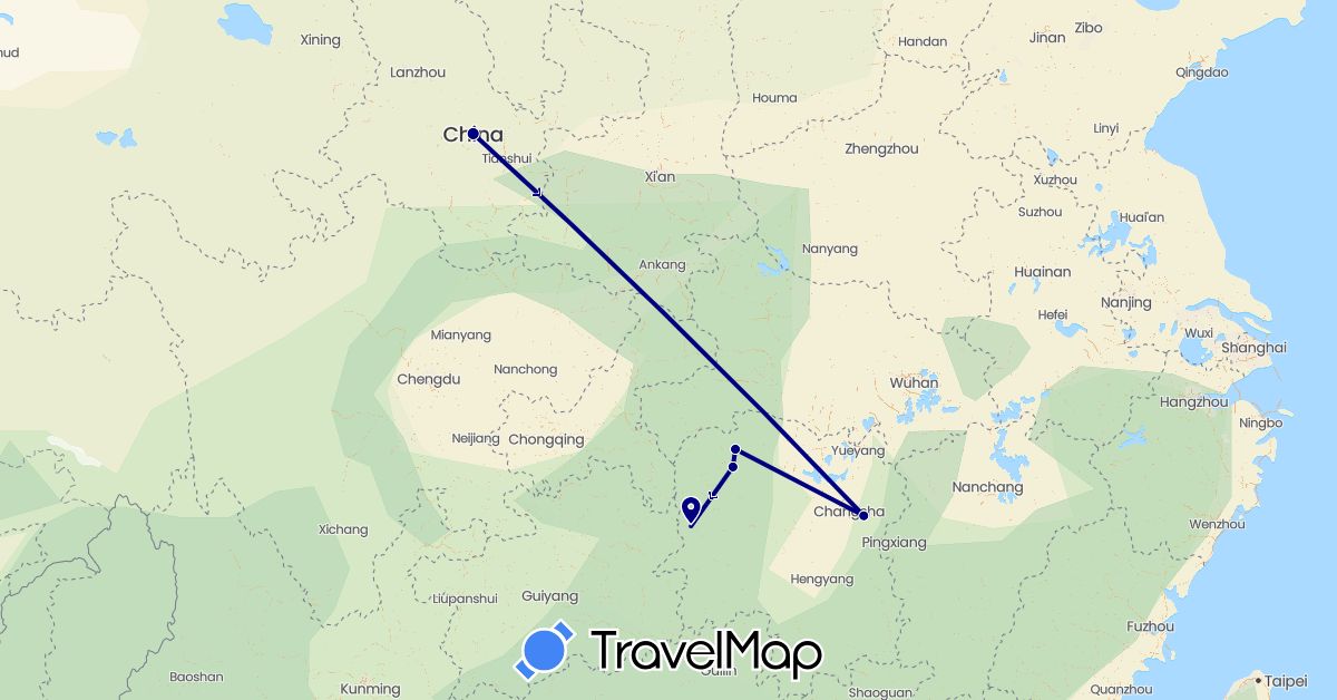 TravelMap itinerary: driving in China (Asia)